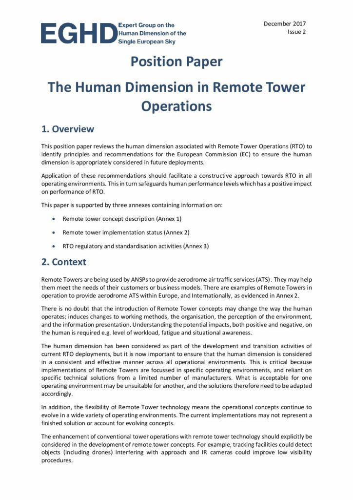 thumbnail of 20171200 EGHD Human dimension in remote tower operations position paper